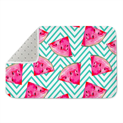 Teal Chevron Watermelon Pattern Print Indoor Door Mat