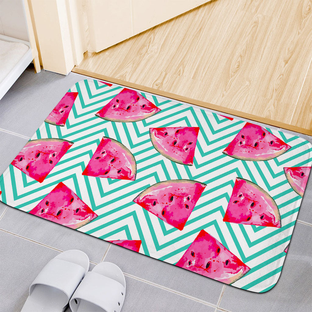 Teal Chevron Watermelon Pattern Print Indoor Door Mat