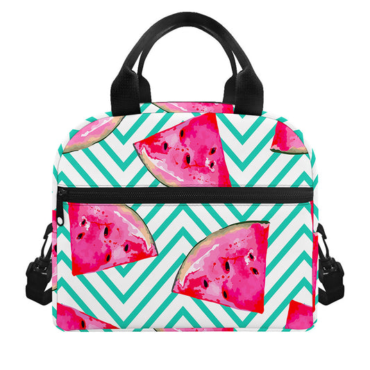 Teal Chevron Watermelon Pattern Print Insulated Lunch Bag