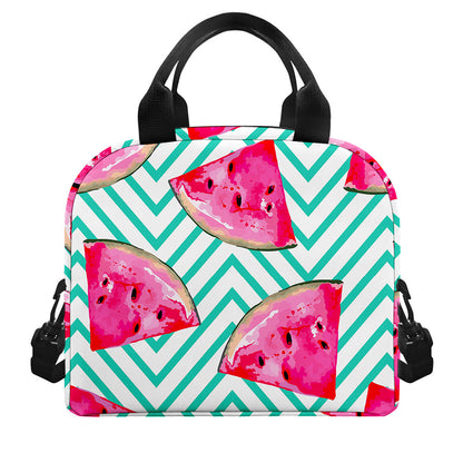 Teal Chevron Watermelon Pattern Print Insulated Lunch Bag