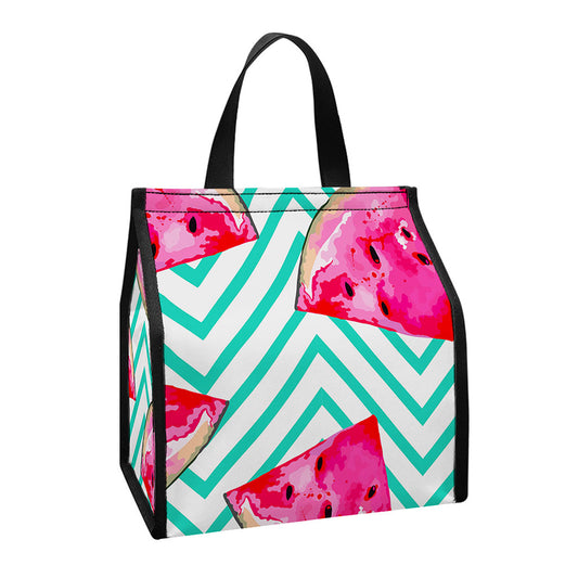 Teal Chevron Watermelon Pattern Print Insulated Lunch Tote
