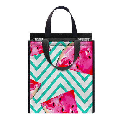 Teal Chevron Watermelon Pattern Print Insulated Lunch Tote