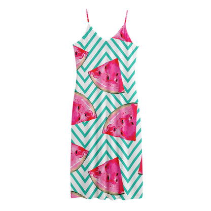 Teal Chevron Watermelon Pattern Print Jersey Midi Cami Dress