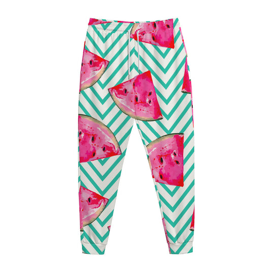 Teal Chevron Watermelon Pattern Print Jogger Pants