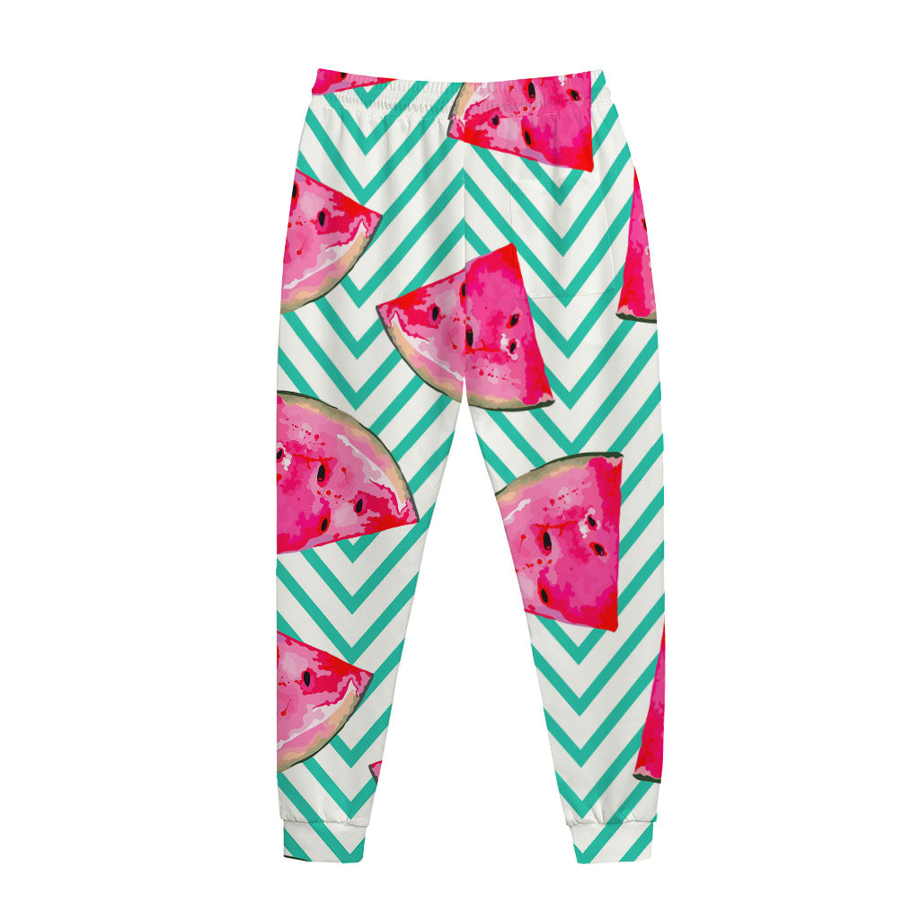 Teal Chevron Watermelon Pattern Print Jogger Pants