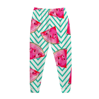 Teal Chevron Watermelon Pattern Print Jogger Pants