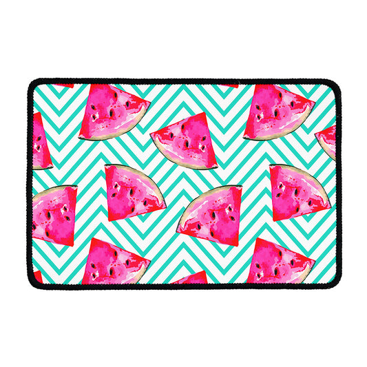 Teal Chevron Watermelon Pattern Print Kitchen Mat