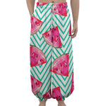 Teal Chevron Watermelon Pattern Print Lantern Pants