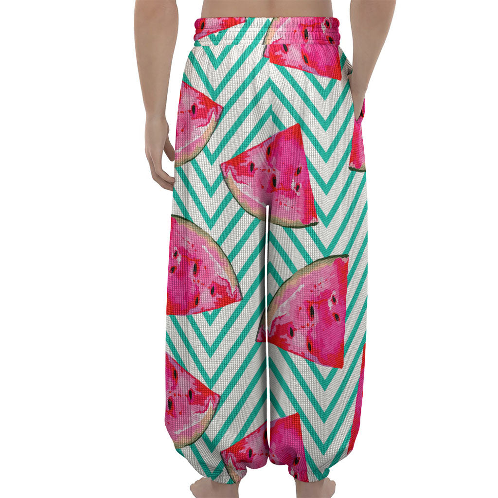 Teal Chevron Watermelon Pattern Print Lantern Pants