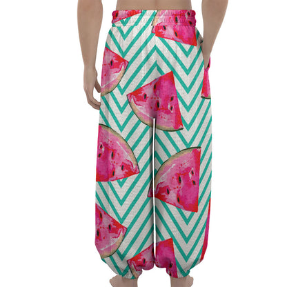 Teal Chevron Watermelon Pattern Print Lantern Pants