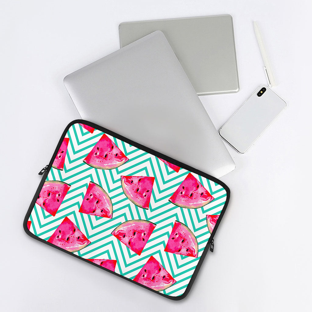 Teal Chevron Watermelon Pattern Print Laptop Sleeve