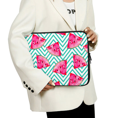 Teal Chevron Watermelon Pattern Print Laptop Sleeve