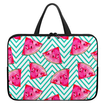 Teal Chevron Watermelon Pattern Print Laptop Sleeve With Handle