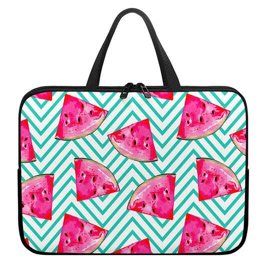Teal Chevron Watermelon Pattern Print Laptop Sleeve With Handle