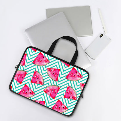 Teal Chevron Watermelon Pattern Print Laptop Sleeve With Handle