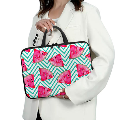 Teal Chevron Watermelon Pattern Print Laptop Sleeve With Handle