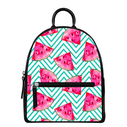 Teal Chevron Watermelon Pattern Print Leather Backpack
