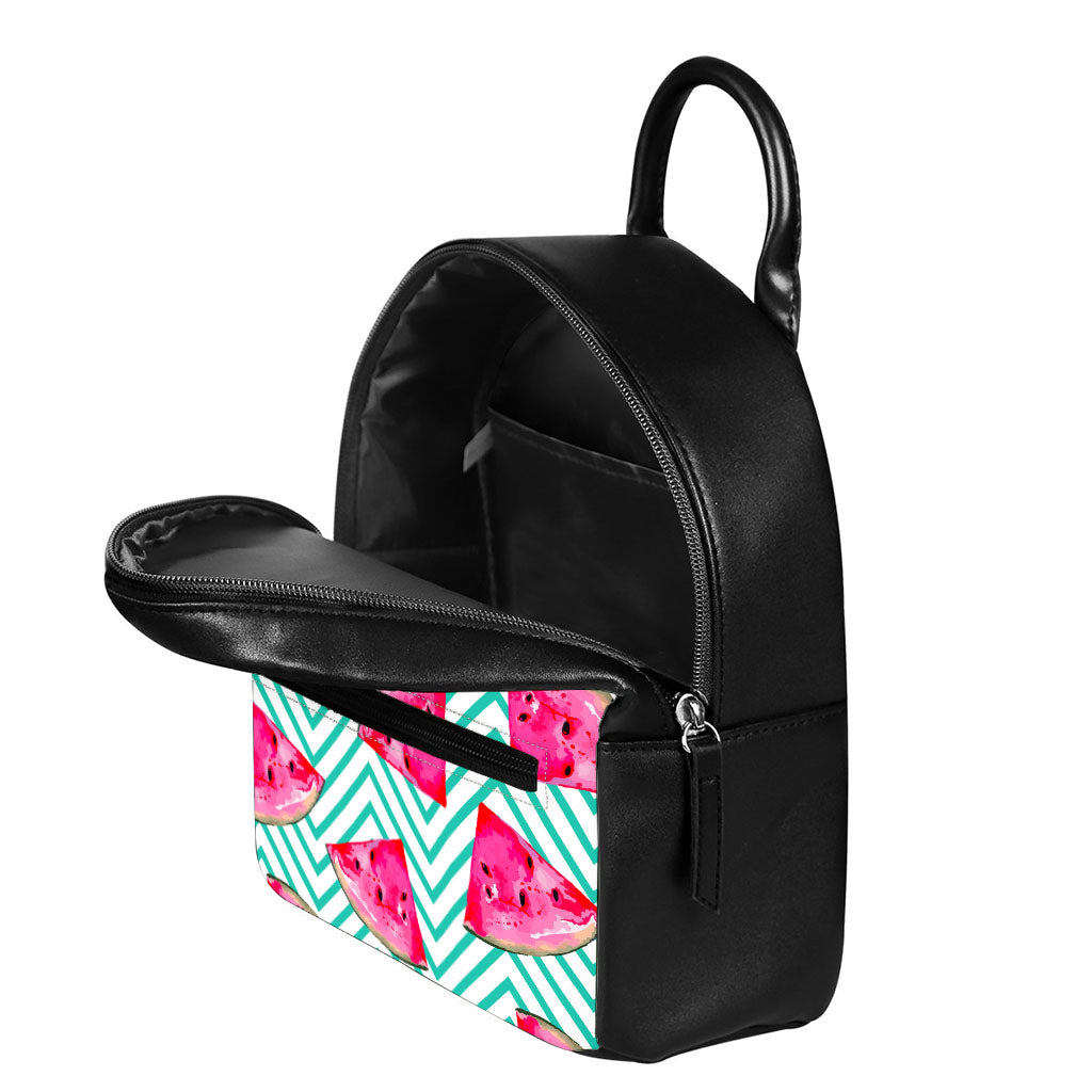 Teal Chevron Watermelon Pattern Print Leather Backpack