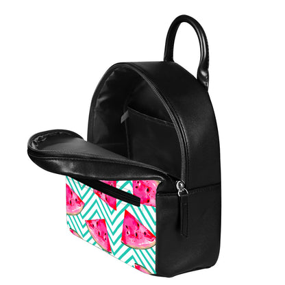 Teal Chevron Watermelon Pattern Print Leather Backpack