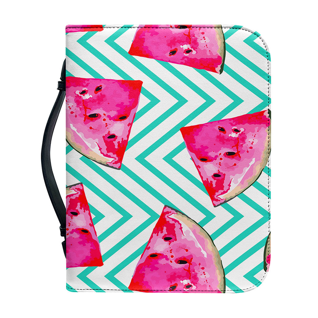 Teal Chevron Watermelon Pattern Print Leather Bible Cover