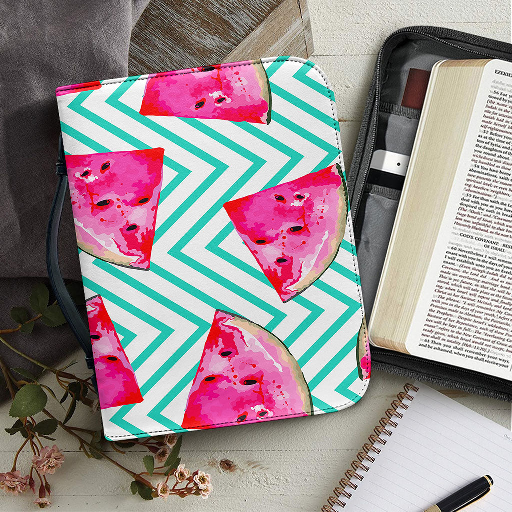 Teal Chevron Watermelon Pattern Print Leather Bible Cover