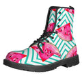 Teal Chevron Watermelon Pattern Print Lace-Up Boots