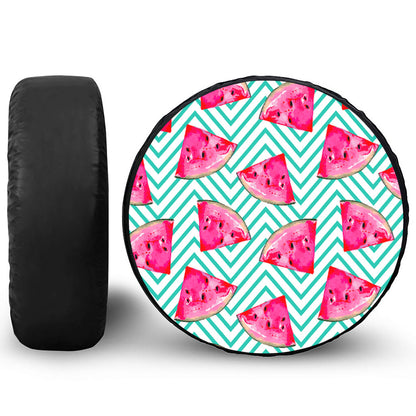 Teal Chevron Watermelon Pattern Print Leather Spare Tire Cover