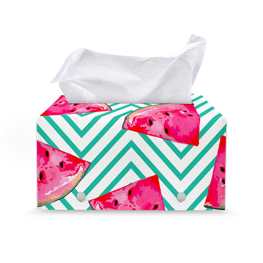 Teal Chevron Watermelon Pattern Print Leather Tissue Box Cover