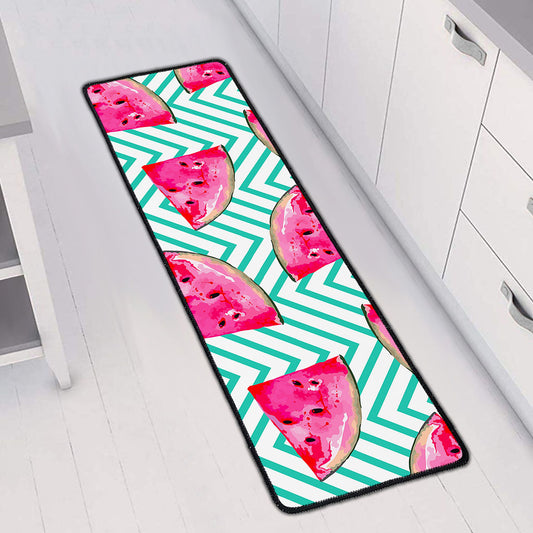 Teal Chevron Watermelon Pattern Print Long Kitchen Mat