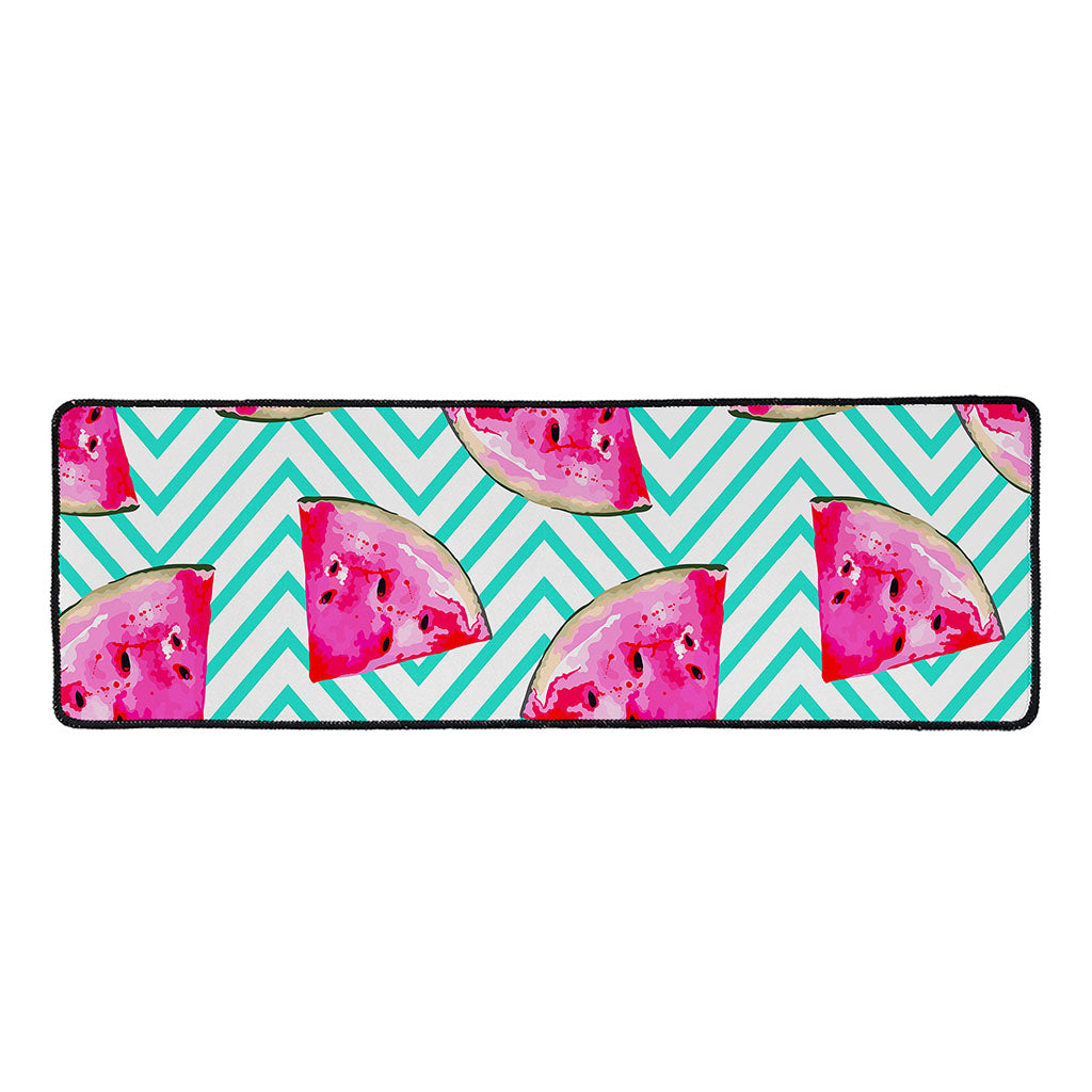 Teal Chevron Watermelon Pattern Print Long Kitchen Mat