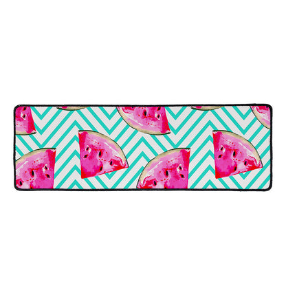 Teal Chevron Watermelon Pattern Print Long Kitchen Mat