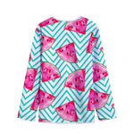Teal Chevron Watermelon Pattern Print Long Sleeve Short Coat