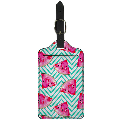 Teal Chevron Watermelon Pattern Print Luggage Tag
