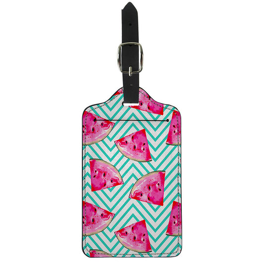 Teal Chevron Watermelon Pattern Print Luggage Tag