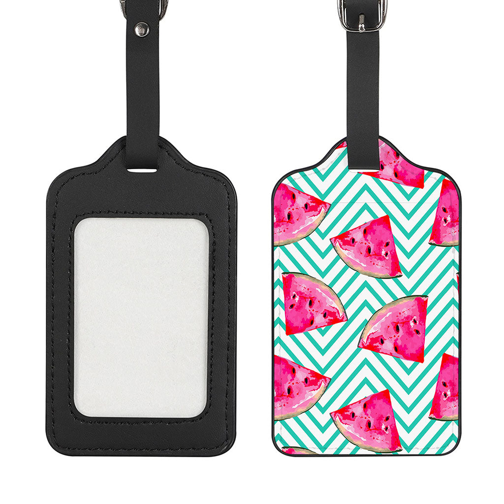 Teal Chevron Watermelon Pattern Print Luggage Tag