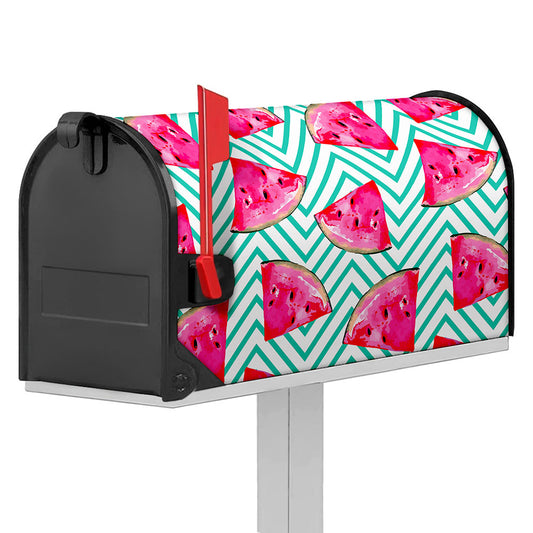 Teal Chevron Watermelon Pattern Print Mailbox Cover