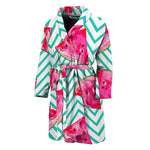 Teal Chevron Watermelon Pattern Print Men's Bathrobe