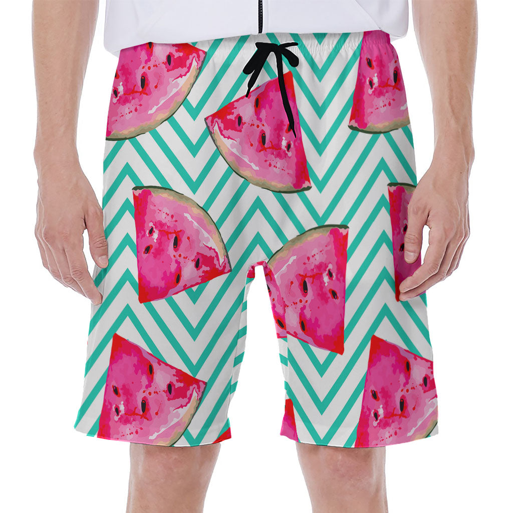 Teal Chevron Watermelon Pattern Print Men's Beach Shorts