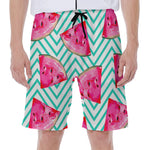 Teal Chevron Watermelon Pattern Print Men's Beach Shorts