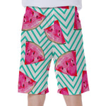 Teal Chevron Watermelon Pattern Print Men's Beach Shorts