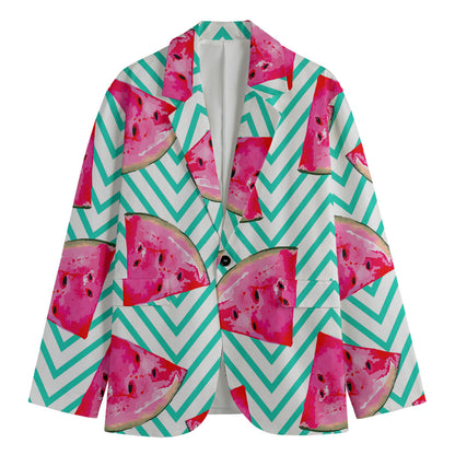 Teal Chevron Watermelon Pattern Print Men's Blazer