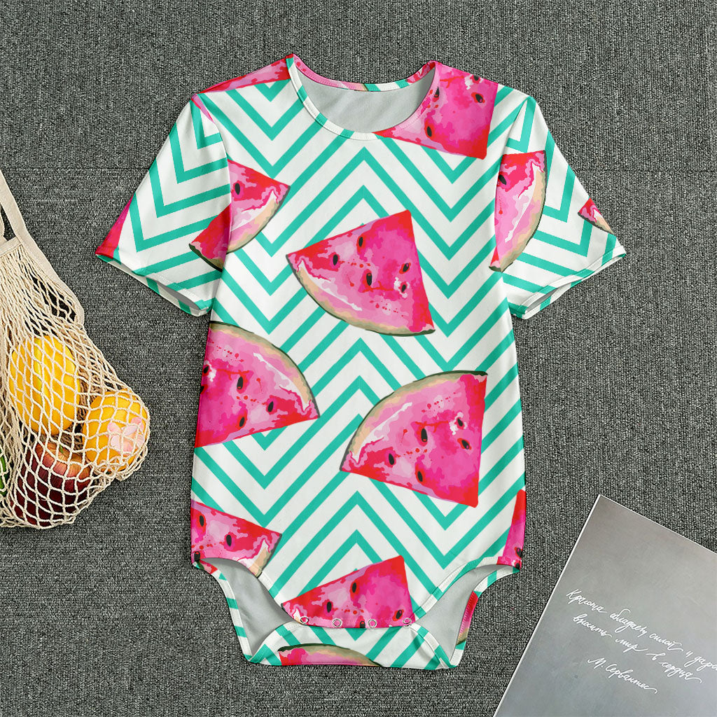 Teal Chevron Watermelon Pattern Print Men's Bodysuit