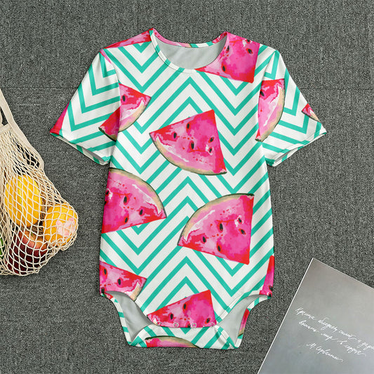 Teal Chevron Watermelon Pattern Print Men's Bodysuit