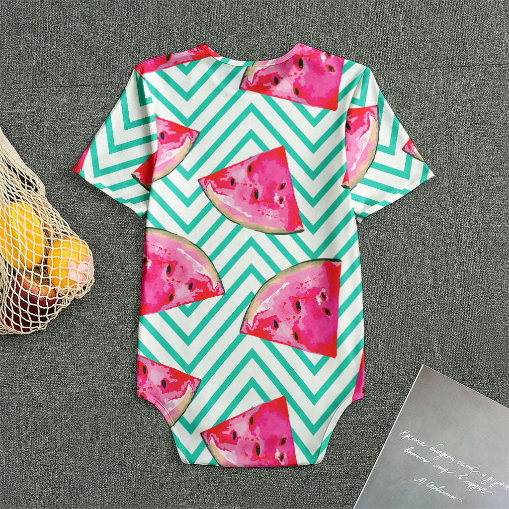 Teal Chevron Watermelon Pattern Print Men's Bodysuit