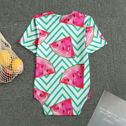 Teal Chevron Watermelon Pattern Print Men's Bodysuit