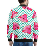 Teal Chevron Watermelon Pattern Print Men's Bomber Jacket