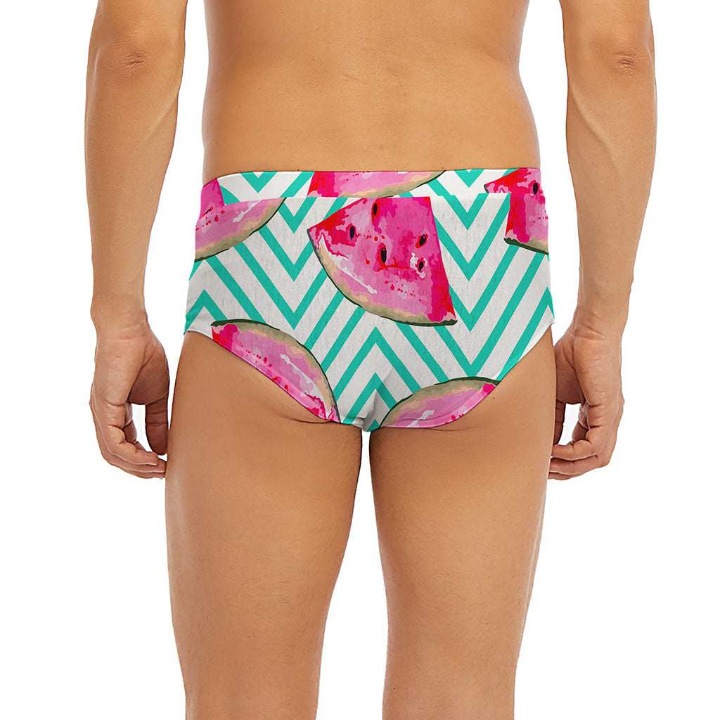 Teal Chevron Watermelon Pattern Print Men's Briefs