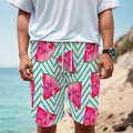 Teal Chevron Watermelon Pattern Print Men's Cargo Shorts