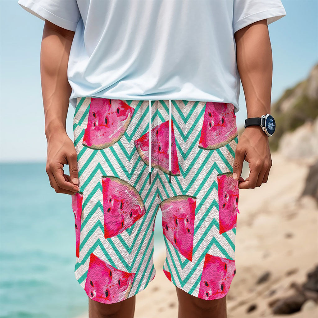Teal Chevron Watermelon Pattern Print Men's Cargo Shorts