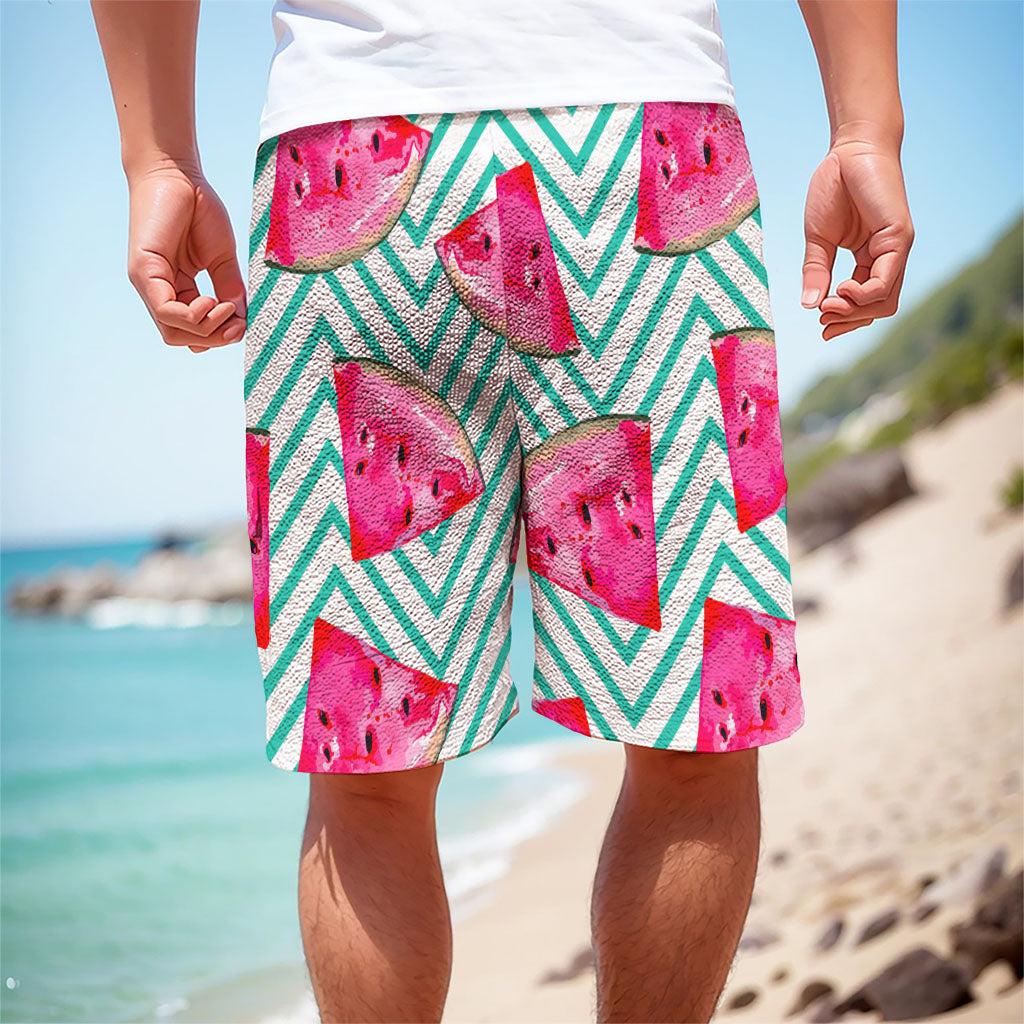 Teal Chevron Watermelon Pattern Print Men's Cargo Shorts